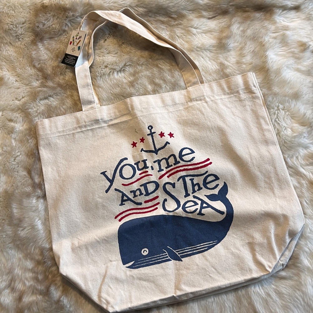 NWT Canvas Tote Bag with “You, Me, & the Sea” Whale Design